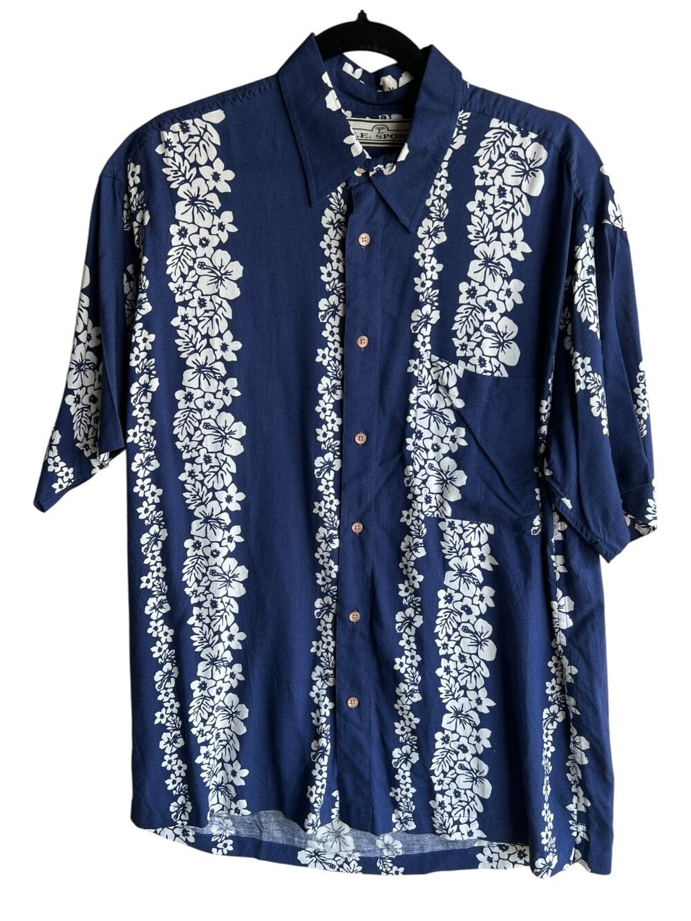 M.E. Sport Men's Vintage Hawaiian Camp Shirt Button Up Floral Blue Size MEDIUM